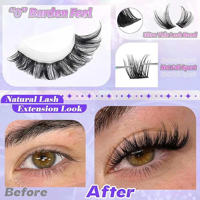 ALICE Lash Clusters Wispy Eyelash Clusters 10-18mm 168pcs Cluster Eyelash Extensions Natural Volume Lash Extensions DIY Individual Lashes Clusters with Soft Thin Band