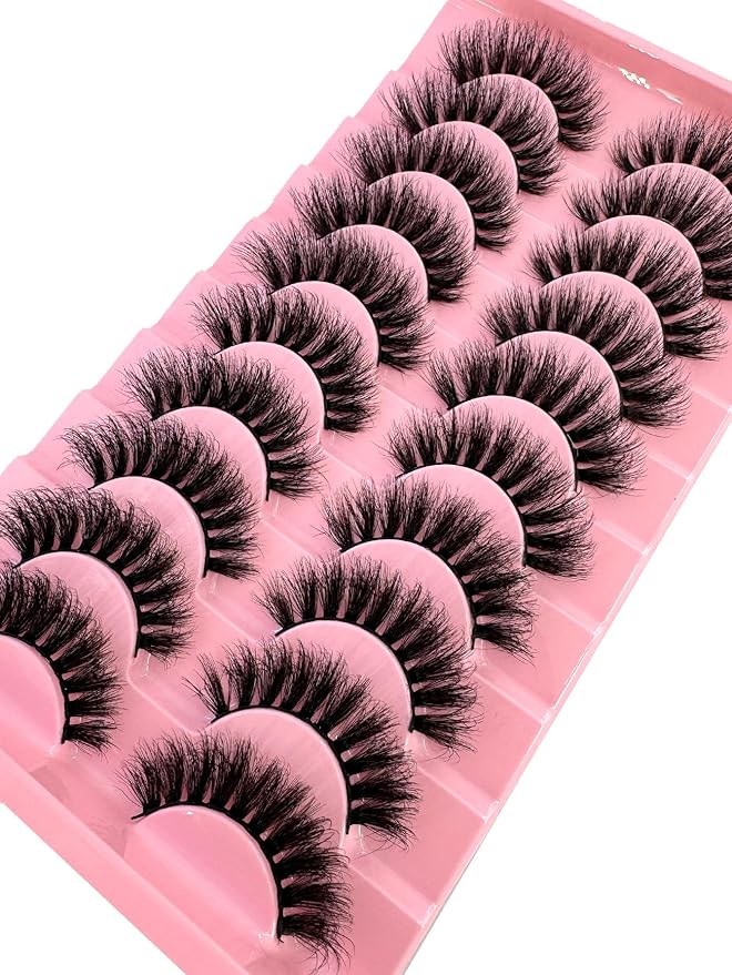 HBZGTLAD New 10 Pairs 3D Mink Lashes False Eyelashes Handmade Wispy Fluffy Long Lashes Natural Eye Makeup Tools Eye Lashes (7-4)