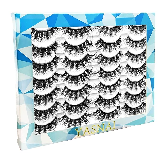 Yasnai Lashes False Eyelashes Fluffy Faux Mink Lashes Natural Eyelashes 14 Pairs Pack 9D Wispy Cat Eye Fake Lashes