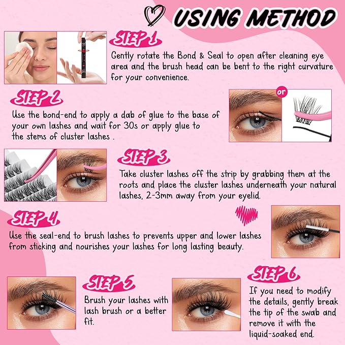 Lash Bond and Seal Cluster Lash Glue & Seal Waterproof Bond and Seal Cluster Lash Glue for DIY Eyelash Extensions Waterproof Strong Hold (5ml+5ml, Black Bond & Clear Seal)