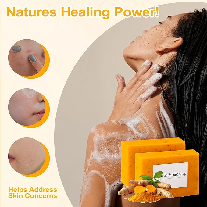 Turmeric Soap for Spots Remover, Lemon Turmeric Kojic Soap Bar with Vitamin C, Lemon, Retinol Collagen, More Moisturizing with Shea Butter for Face & Body (3)