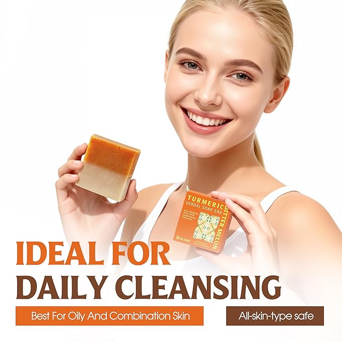Turmeric & Bitter Melon Soap Bar (Pack of 3) – 2-in-1 Cleansing & Balancing, Cold Process Handmade Bar with Natural Botanicals, Gentle Soap for Oily Skin
