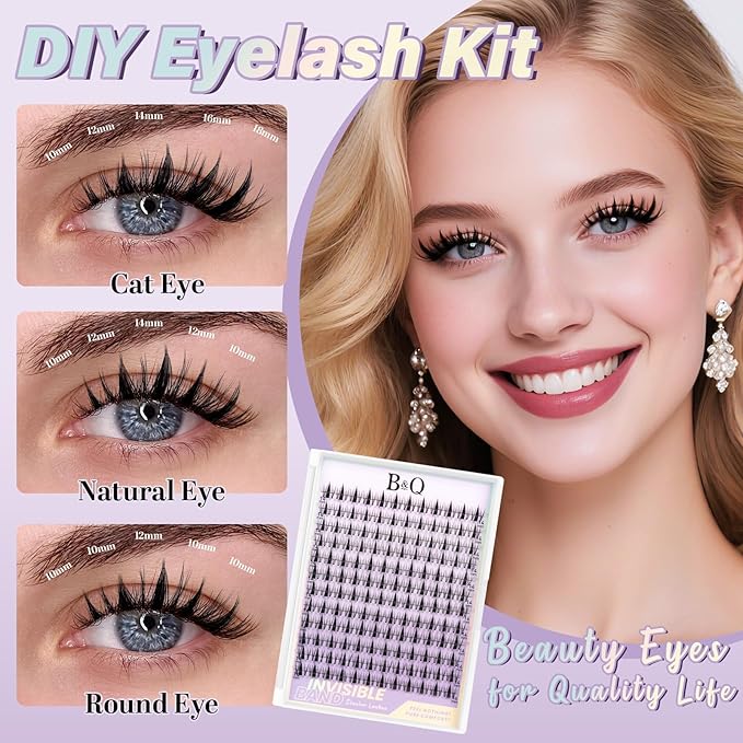 B&Q Fairy Lash Clusters Invisible Band False Eyelashes Clusters Natural Cluster Eyelash Extensions Comfortable Individual Lashes Extension DIY Soft Eyelash Clusters（Fairy-14mm）