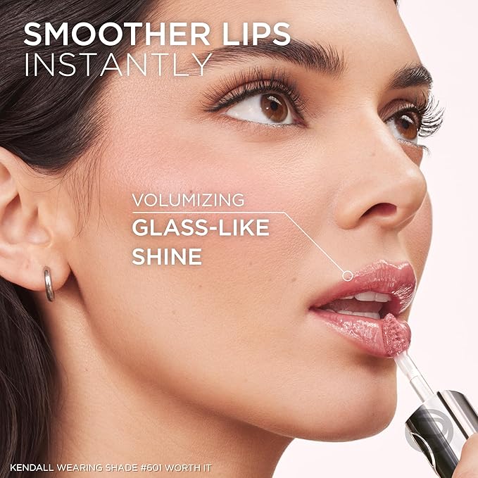 L'Oreal Paris Plump Ambition Hyaluron Lip Oil, 24 HR Lip Gloss with Hyaluronic Acid, Volumizing Formula with Glass-Like Shine, Wine O'clock 485, 0.16 Fl Oz