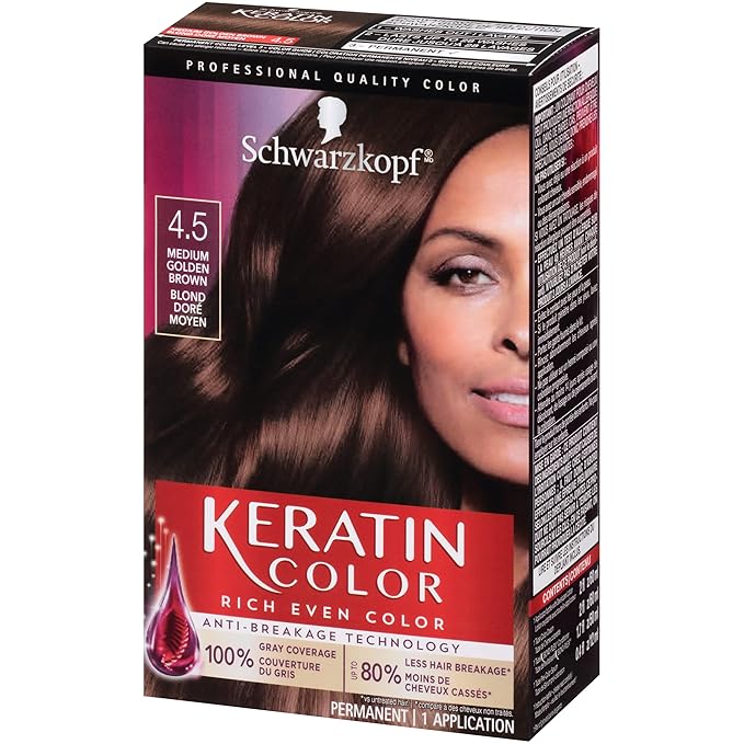 Schwarzkopf Keratin Color Permanent Hair Color Cream, 4.5 Medium Golden Brown