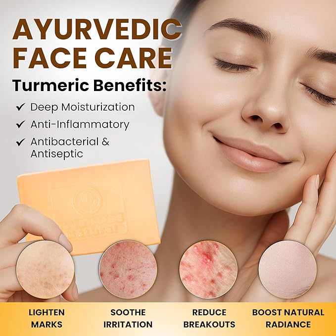 Turmeric Face, Body Bar Soap 4.5 oz, 3 Pack | Herbal Cleansing Bar with Coconut Oil, Castor Oil | Gentle Bath Soaps for Face Wash, Body Wash | Turmeric Soap for Daily Use, All Skin Types