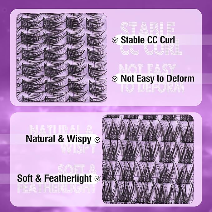 Natural Lash Clusters Kit Wispy Eyelash Clusters CC-Curly Cluster Eyelash Extensions 132 pcs Individual Lash Extensions DIY Lash Extension Kit with Lash Bond and Seal and Remover Lash Kit by Mavphnee