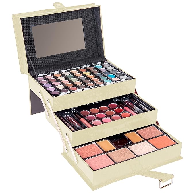 SHANY All In One Makeup Set, Eyeshadow, Blushes, Face Powder, Lipstick, Eye liners, Make up Pencils and Cosmetics Mirror - Makeup Kit With Reusable Storage Beauty Box - White