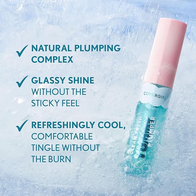 COVERGIRL Clean Fresh Yummy Plumper Lip Gloss, 720 Like You A Choco-Lot, Shiny, Vegan Formula, Easy to Apply, Minty Flavor, 0.33oz