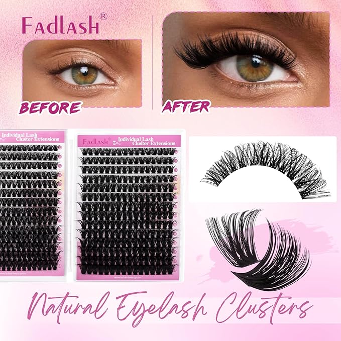 FADLASH Lash Clusters 60D+80D Fluffy Eyelash Clusters 10-18mm Clusters Eyelash Extensions D Curl Individual Lashes Natural and Volume DIY Lash Extensions