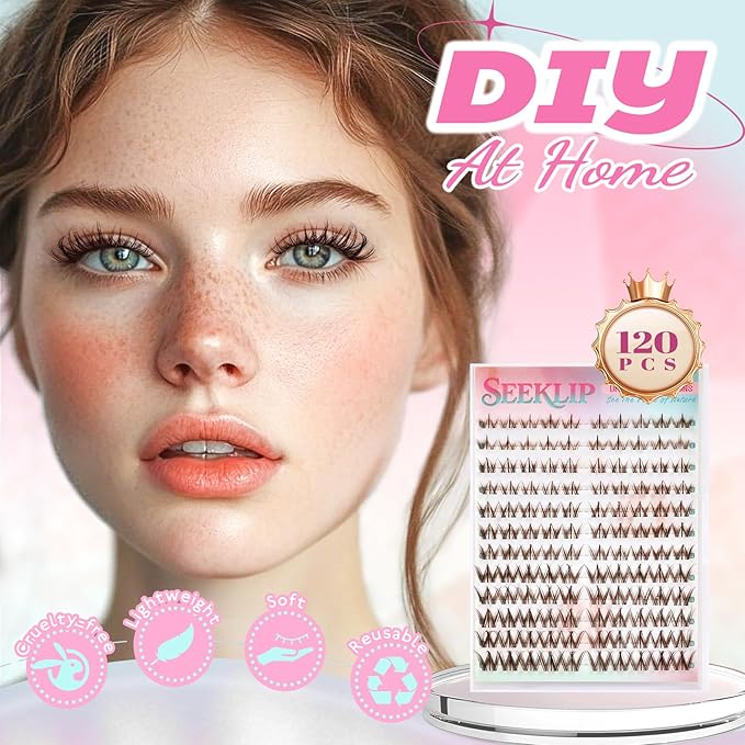 Lash Clusters Brown Manga Lash Clusters Spiky Doll Individual Lashes 120Pcs D Curl 8-16MM Doe Eyed Cluster Eyelash Extensions with Clear Band for DIY at Home (Narcissus-Brown)