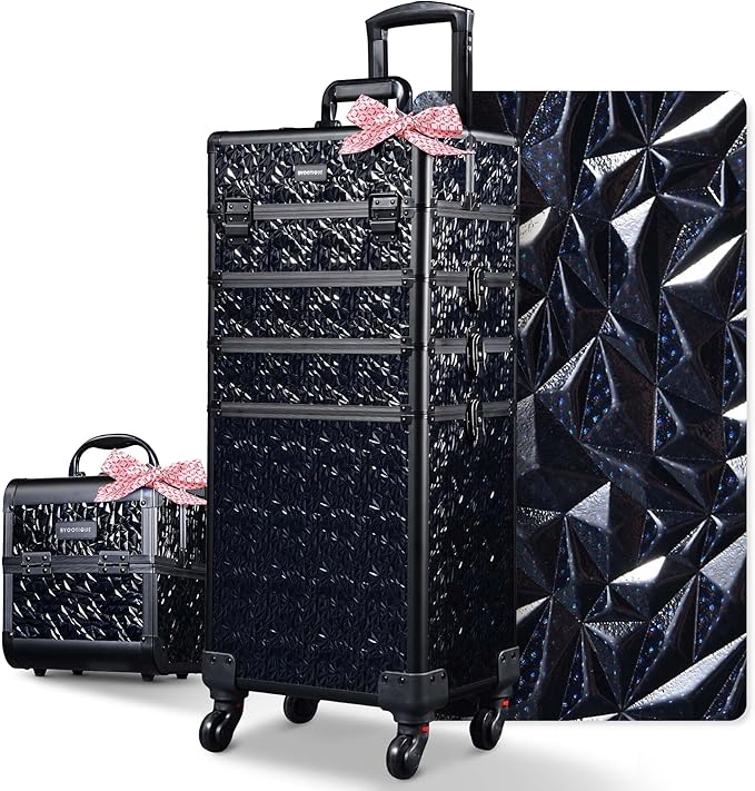 BYOOTIQUE Makeup Train Case Kit with Cube Case Cosmetic Organizer Mermaid Black