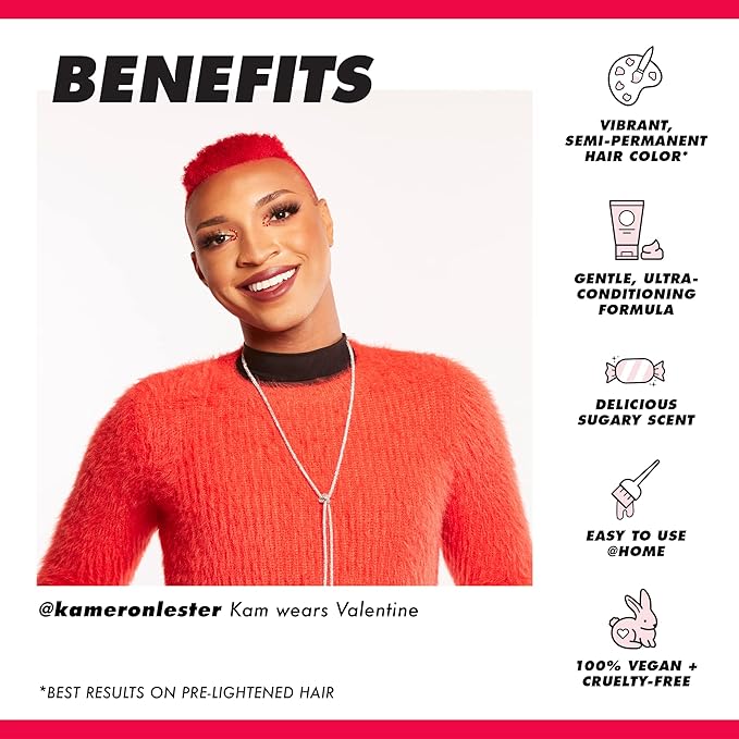 Lime Crime Unicorn Hair Dye Full Coverage, Valentine (Crimson Red) - Vegan and Cruelty Free Semi-Permanent Hair Color Conditions & Moisturizes - Temporary Red Hair Dye With Sugary Citrus Vanilla Scent