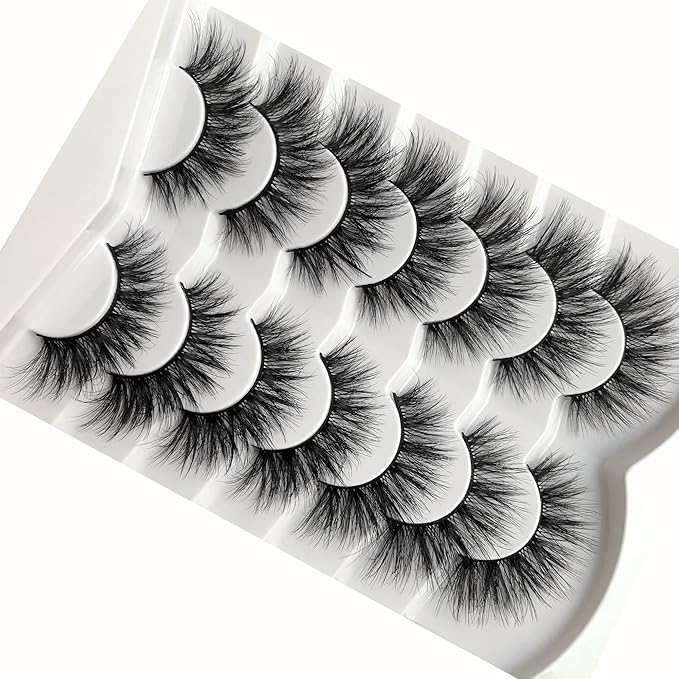 Pooplunch False Eyelashes 8D Cat Eye Volume Wispy Clusters Faux Mink Lashes Fake Eyelash Strips 7 Pairs Pack