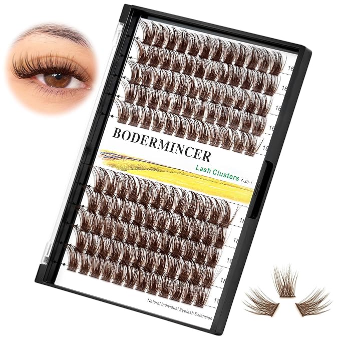 Bodermincer 120 Clusters 10mm+12mm/12mm+14mm/14mm+16mm Mixed Wide Cluster False Eyelash Individual Cluster EyeLashes Grafting Fake False Eyelashes Eyelash Extension (Brown 18mm+20mm Mixed)