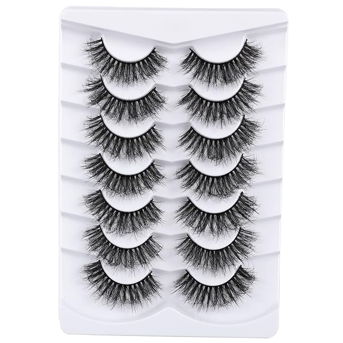 Lashes Eyelashes 8D Fluffy False Eyelashes Wispy Faux Mink Lashes Light Weight Fake Eyelashes Cat Eye Lashes 7 Pairs Pack