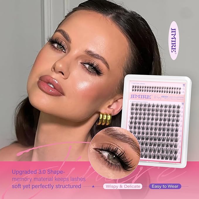 JIMIRE Lash Clusters Wispy Lash Extension Natural Eyelash Clusters 8-18MM D Curly Fluffy Cluster Eyelash Extensions with Bottom Lash Clusters 172Pcs Individual Cluster Lashes DIY at Home