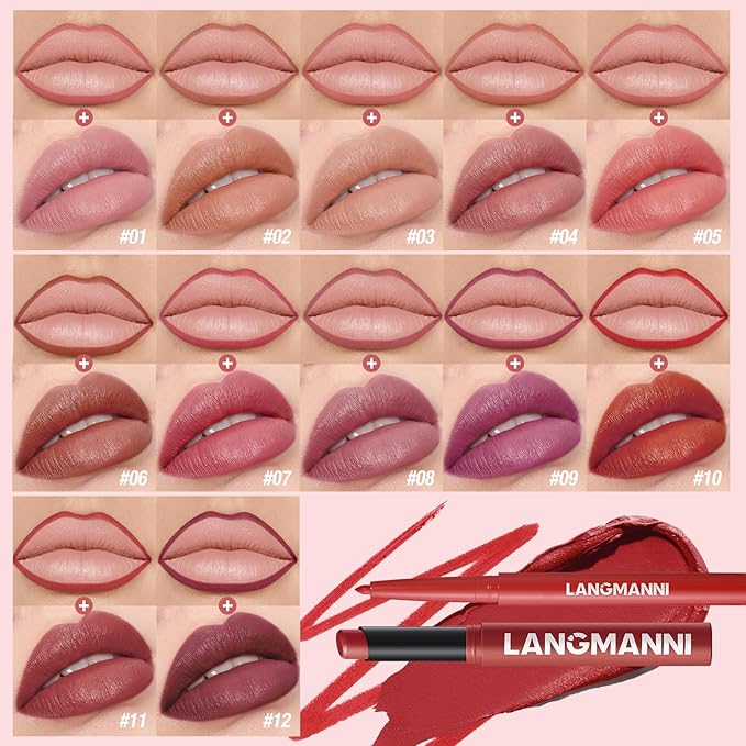 12Pcs Matte Lipstick + Lip Liner Pens Lip Combo Sets, Creamy Matte Lip Makeup Kit Long-Lasting Waterproof, Smudge-Proof Highly Pigmented Formula, Neutral & Nude Shades Makeup Set (Everyday Nudes Set)