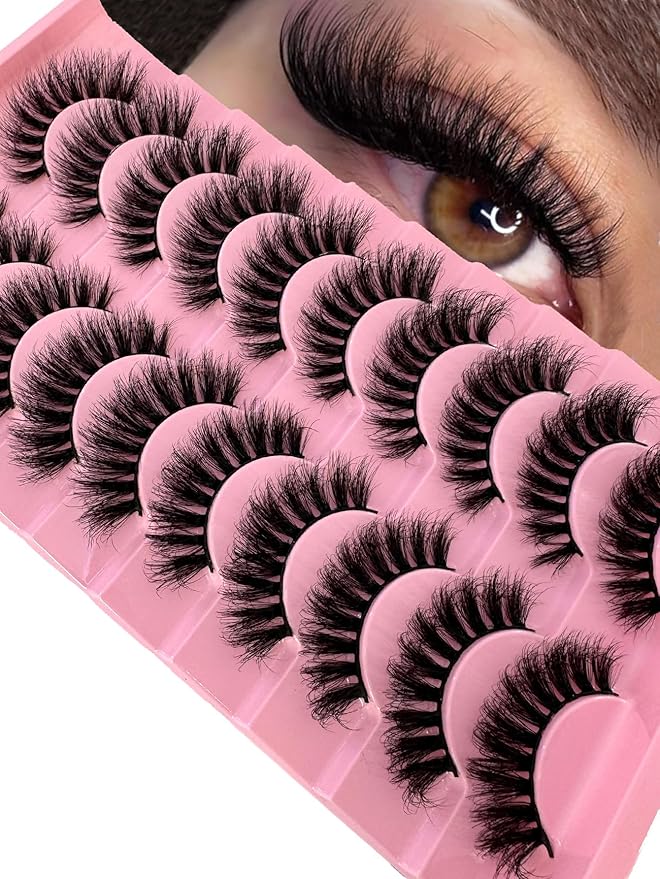 HBZGTLAD New 10 Pairs 3D Mink Lashes False Eyelashes Handmade Wispy Fluffy Long Lashes Natural Eye Makeup Tools Eye Lashes (7-4)