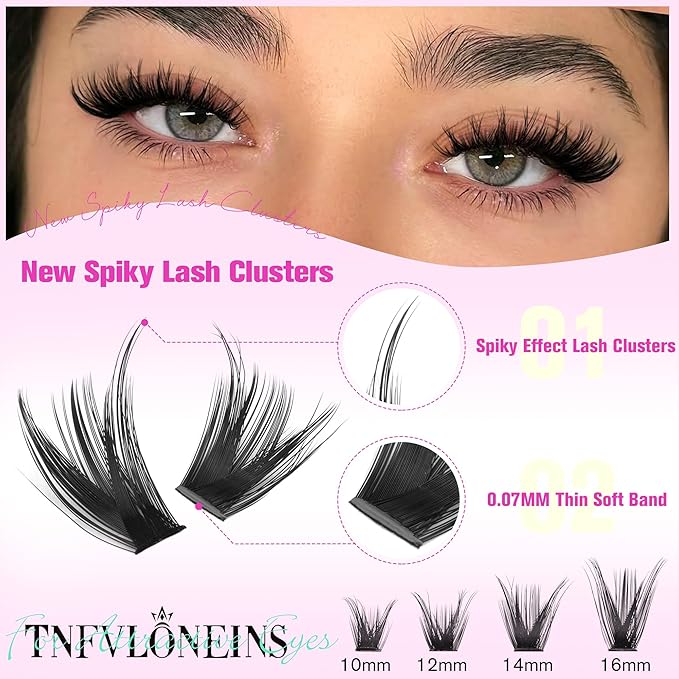 TNFVLONEINS Lash Clusters Wispy Eyelash Clusters Spiky Cluster Eyelash Extensions DIY Individual Lashes Natural Eye Lashes Cluster 10-16MM Lash Extension