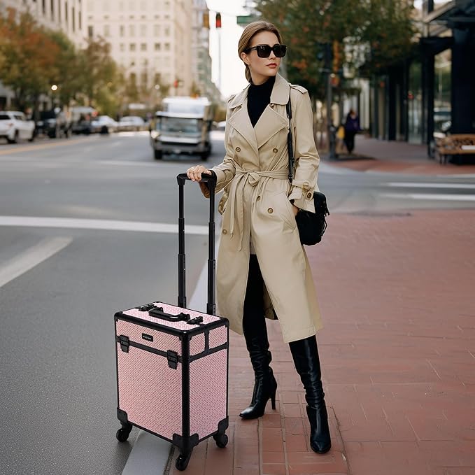 BYOOTIQUE Rolling Makeup Case on Wheels Travel Suitcase Salon Art Deco Bloom