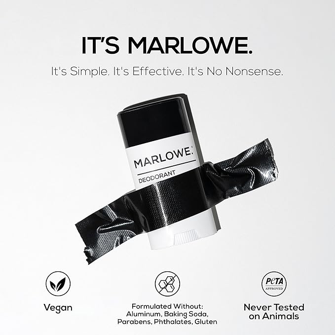 MARLOWE. No. 024 Natural Deodorant for Men 3-Pack | Aluminum Free Stick | Made with Coconut Oil, Shea Butter, Jojoba | Only No-Nonsense Ingredients that Work Best | Sage & Fir Scent