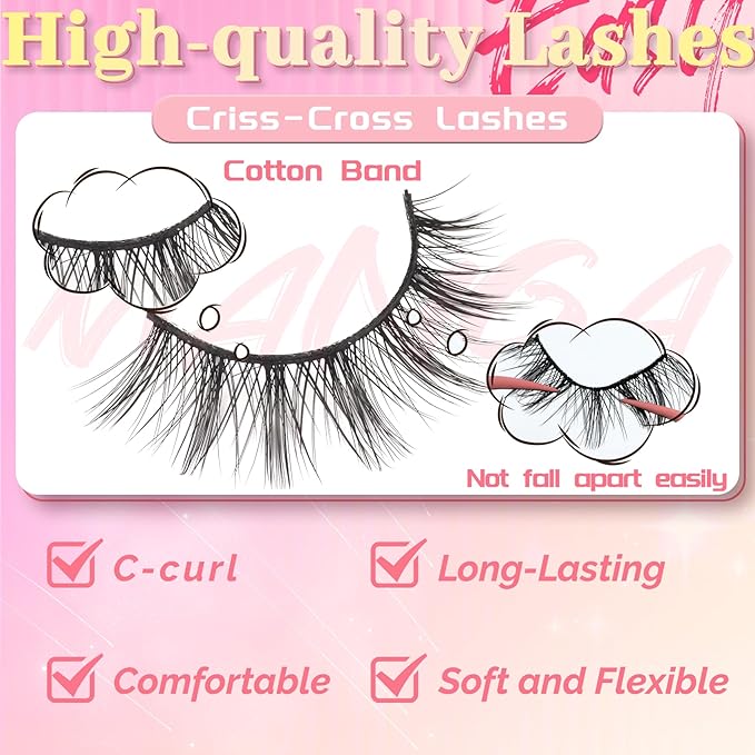 Ahrikiss Lashes Manga Lashes Anime Wispy False Eyelashes 8 Pairs Faux Mink Lashes Fluffy Fake Eyelashes 3D Volume Fake Lashes 9-16mm Soft Spiky Strip Lashes Natural Look (Princess)