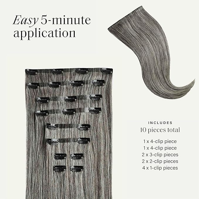 Luxy 100% Remy Human Hair - Seamless Clip-In Hair Extensions - Multi-Dimensional Color for Natural Blending, Adds Volume & Length 180 grams 20" Light Gray Seamless