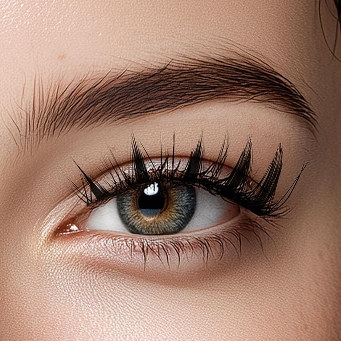 JoMay Self Adhesive Press On Lashes No Glue Needed, Pre-Glued Clusters with Thin Band, Natural Wide-Eye Effect, Reusable for Beginners, Pre-Separated L/R 10 Pairs - Doll Eye Lash Clusters