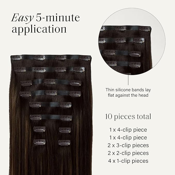 Luxy 100% Remy Human Hair - Seamless Clip-In Hair Extensions - Multi-Dimensional Color for Natural Blending, Adds Volume & Length 160 grams 16" Dimensional Rooted Honey Espresso