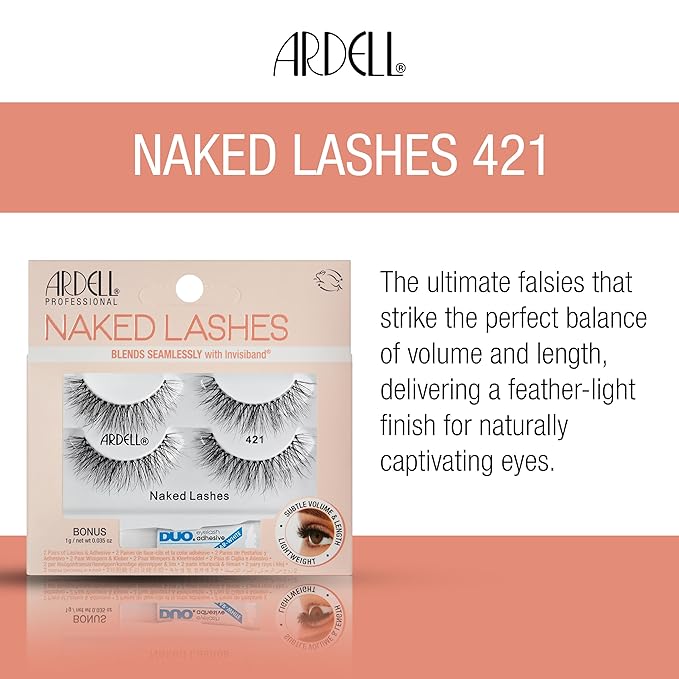 Ardell Naked Lashes 421, 2 Pairs with 1g DUO Pipette, 1 Set