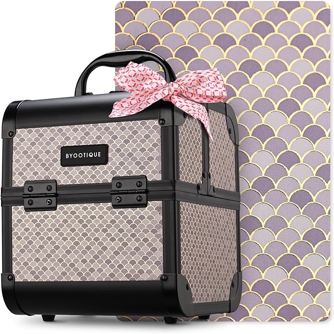 BYOOTIQUE Makeup Train Case with Mirror Cosmetic Organizer Art Deco Graphite