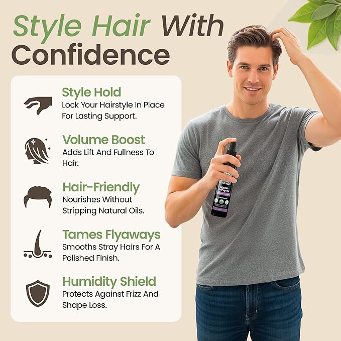 Nature's Brands Organic Hair Spray, 8 Oz - Biotin-Enriched Non Toxic Hairspray with Green Tea, Sage & Geranium Oil for Long-Lasting Hold, Shine, Frizz Control, and Volume Boost - Paraben-Free, Vegan