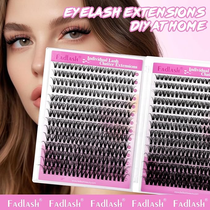 FADLASH Lash Clusters Wispy Eyelash Clusters 30D+40D Natural D Curl Clusters Eyelash Extensions 8-16mm Individual Lashes DIY at Home 560Pcs Lash Extensions