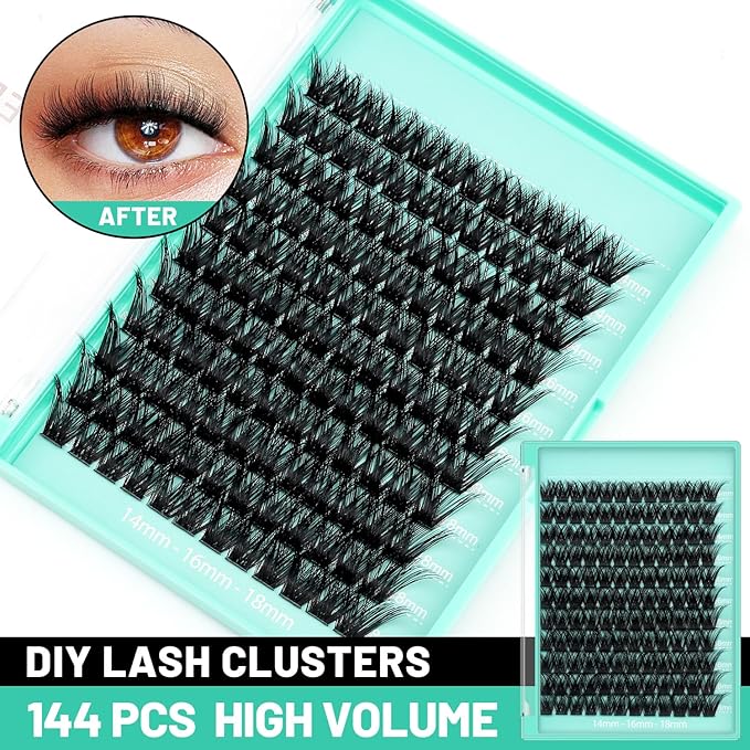 Bodermincer Lash Clusters D Curl Black/Brown/Colored Lashes 10-12-14/12-14-16/16-18-20mm Mixed Lash Clusters Kit For Beginner (Y05# 14-16-18mm Mixed)