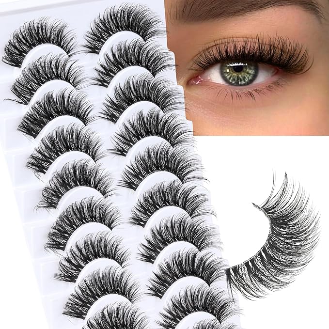 Veleasha Cat Eye Lashes Fluffy False Eyelashes with Clear Band Volume Eyelashes Looks Like Lash Extensions CC Curl Soft Fake Lashes Strips Lashes 10 Pairs Pack (Dreamy Fluff)