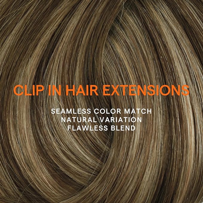 Full Shine Clip in Hair Extensions Human Hair Brown Balayage 16 Inch Real Hair Extensions Clip ins 120 Grams Dark Brown to Brown Mix Honey Blonde Seamless Human Hair 7 Pcs