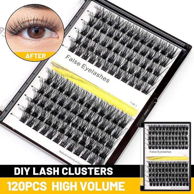 Bodermincer 120 Clusters 10mm+12mm/12mm+14mm/14mm+16mm Mixed Wide Cluster False Eyelash Individual Cluster EyeLashes Grafting Fake False Eyelashes Eyelash Extension (Black 16mm+18mm Mixed)