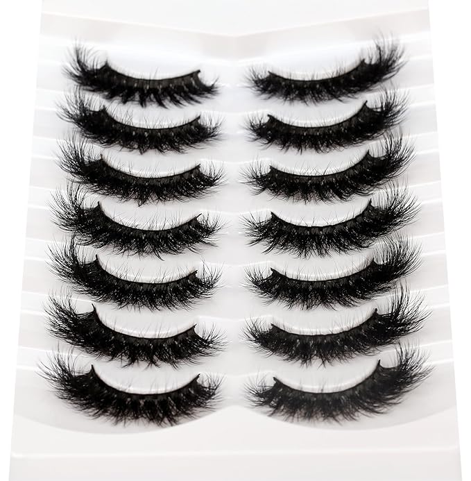 Pooplunch False Eyelashes Cat Eye Lash Volume Crossed Fake Eyelashes Thick Dramatic 8D Faux Mink Lashes Strips 7 Pairs Pack
