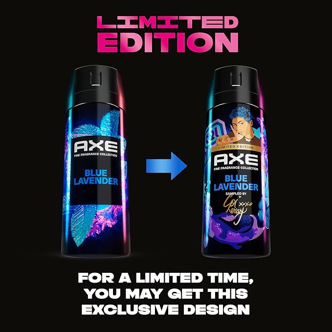 AXE Fine Fragrance Collection Premium Deodorant Body Spray for Men Blue Lavender with 72H Odor Protection and Freshness Infused with Lavender, Mint, and Amber Essential Oils 4 oz