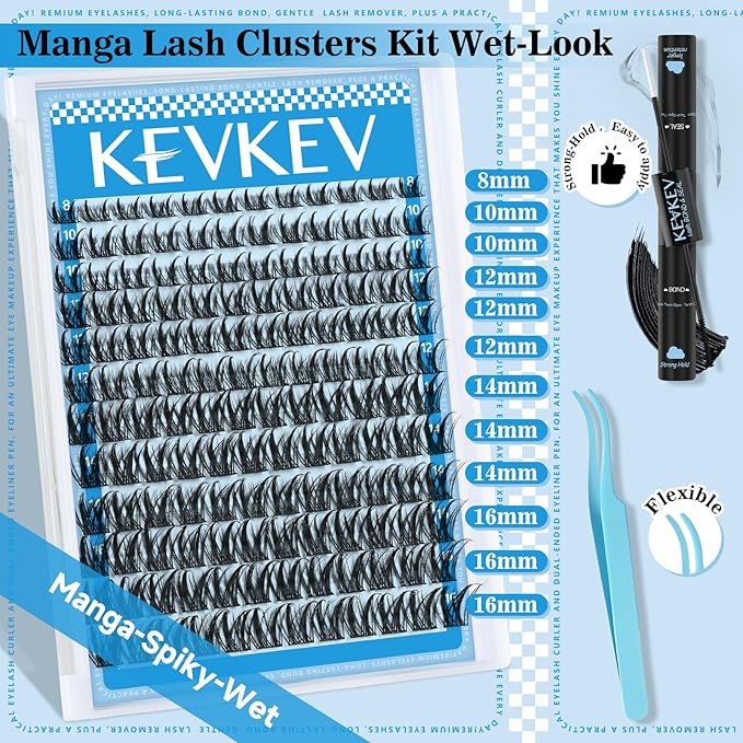 Manga Lash Clusters Kit 8-18mix Spiky Fairy Lash Clusters Kit Invisible Ultra-Thin Band Manga Lashes Eyelash Clusters Kit With Lash Bond And Seal DIY at HomeZ(Fairy08 Kit)