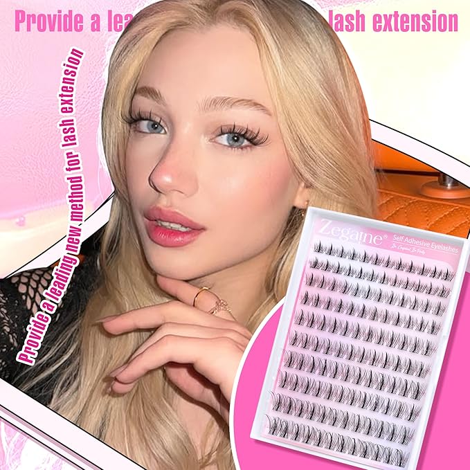 Manga Self Adhesive Eyelashes Natural Look Self Adhesive Lash Clusters With Spikes Clear Band Anime Lash Clusters C-Curly Wispy Pre Glued Lashes 8-16MM 120Pcs by Zegaine