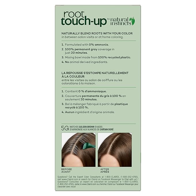 Clairol Root Touch-Up by Natural Instincts Permanent Hair Dye, 5G Golden Brown Hair Color, Pack of 1