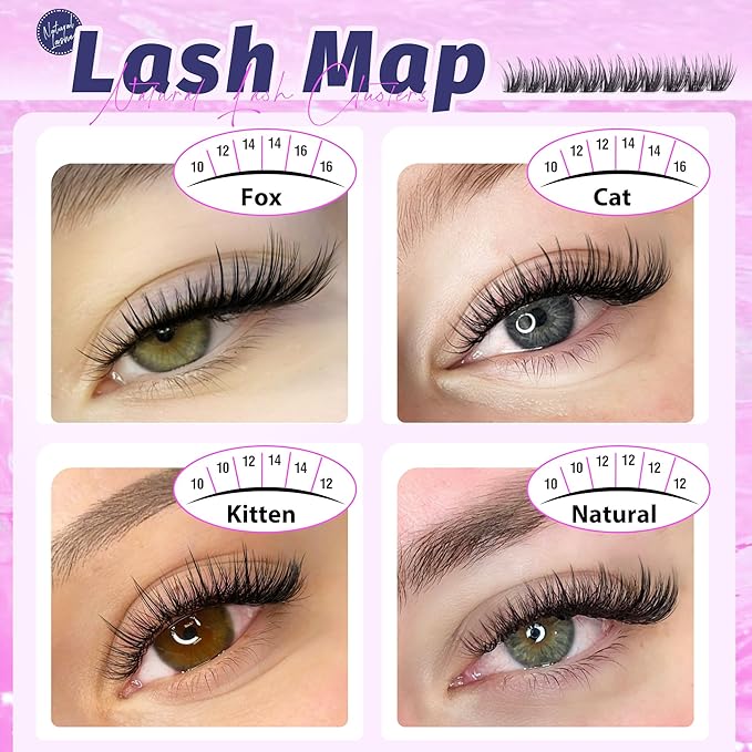 Wispy Eyelash Clusters Kit Wet Look Lash Clusters Kit Natural Cluster Eyelash Extensions 132Pcs C-Curly Cluster Lashes 10-16MM DIY Lash Extensions Lash Bond and Seal Kit