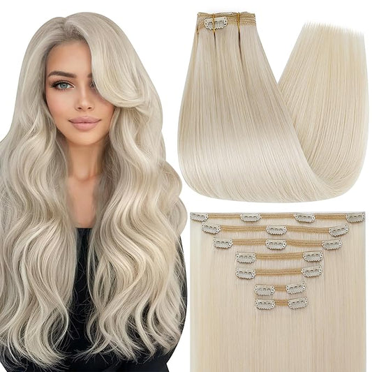 Full Shine Platinum Blonde Hair Extensions Clip ins Blonde Clip in Hair Extensions Real Human Hair for Diy 10 Inch 7 Pcs 95 G