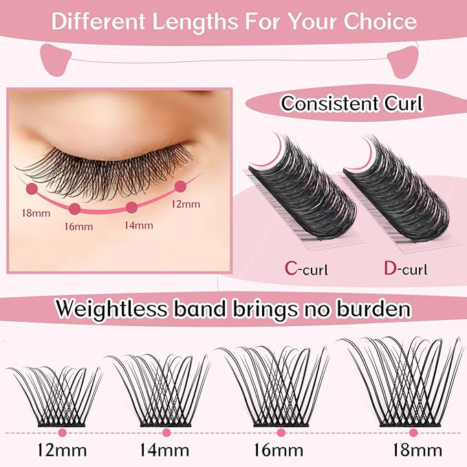 Cluster Lashes, 72 Pcs Individual Lashes, Lash Clusters DIY Eyelash Extension, Natural Lashes Super Thin Band Reusable Soft & Comfortable (Natural-C-12-18 mix)