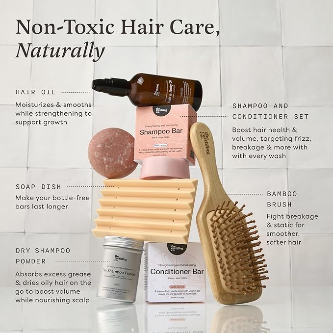 The Earthling Co. Shampoo & Conditioner Bar Set - Promote Hair Growth, Strengthen & Volumize All Hair Types - Paraben & Sulfate Free Formula with Natural Ingredients for Dry Hair (Vanilla Coconut)