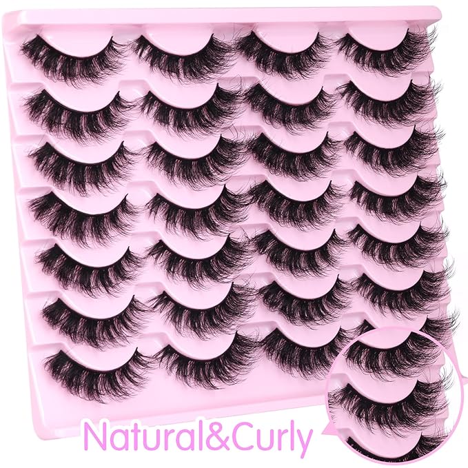 Mink Lashes Volume Cat Eye Thick zanlufly False Eyelashes Natural Curly Fake Eyelashes 18MM Full 8D Volume Lashes Pack 14 Pairs