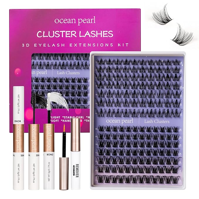 Ocean Pearl Lash Clusters Kit 154pcs,Eyelashes,spike-effect cluster lashes,10-18mm manga/anime-inspired lashes clusters,DIY Cluster Eyelash Extensions kit with lash bond+seal+remover+tweezers-M31+M34