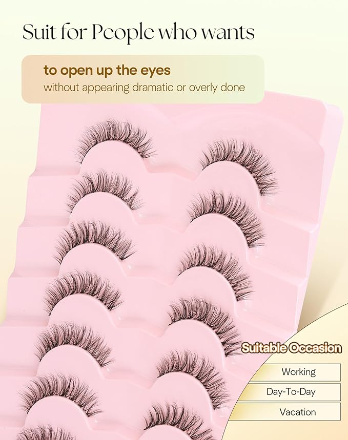 Lashes Natural Look 11MM Short Eyelashes with Clear Band C Curl False Lashes 3D Volume Strip Eyelashes Natural Looking 7 Pair Eye Lash Pack, ChirpyLuna